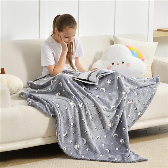 Glow in The Dark Throw Blanket 60 x 80 Inches, Galaxy Stars Pattern Soft Cozy - Picture 4 of 6